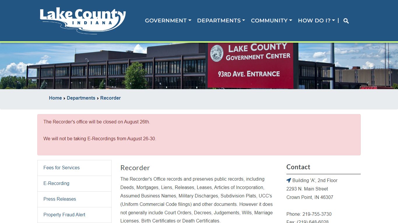 Recorder - Lake County, Indiana